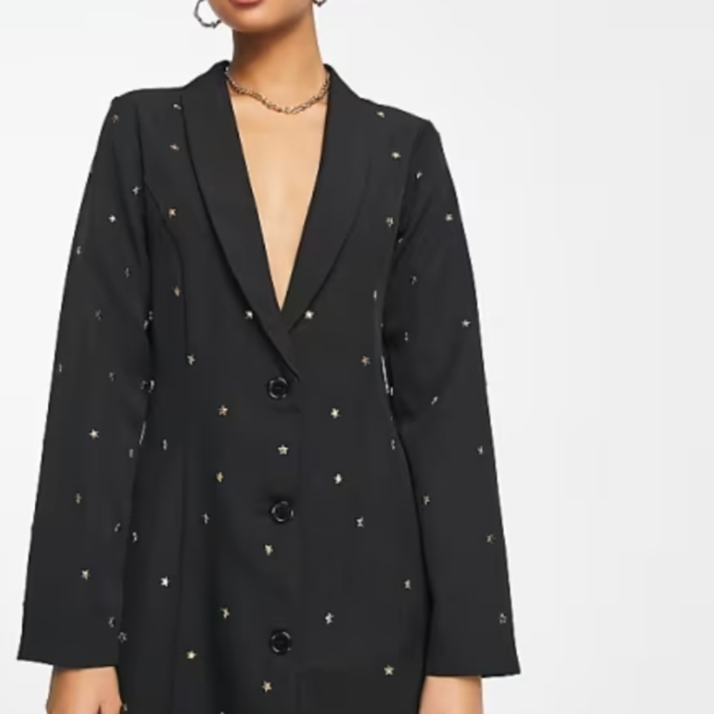 Elegant Black Star-Patterned Women's Blazer